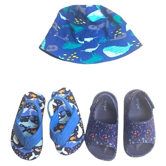 Summer Bundle Boys Cat & Jack Sun Hat And Water Shoes Size 7 - Picture 1 of 17